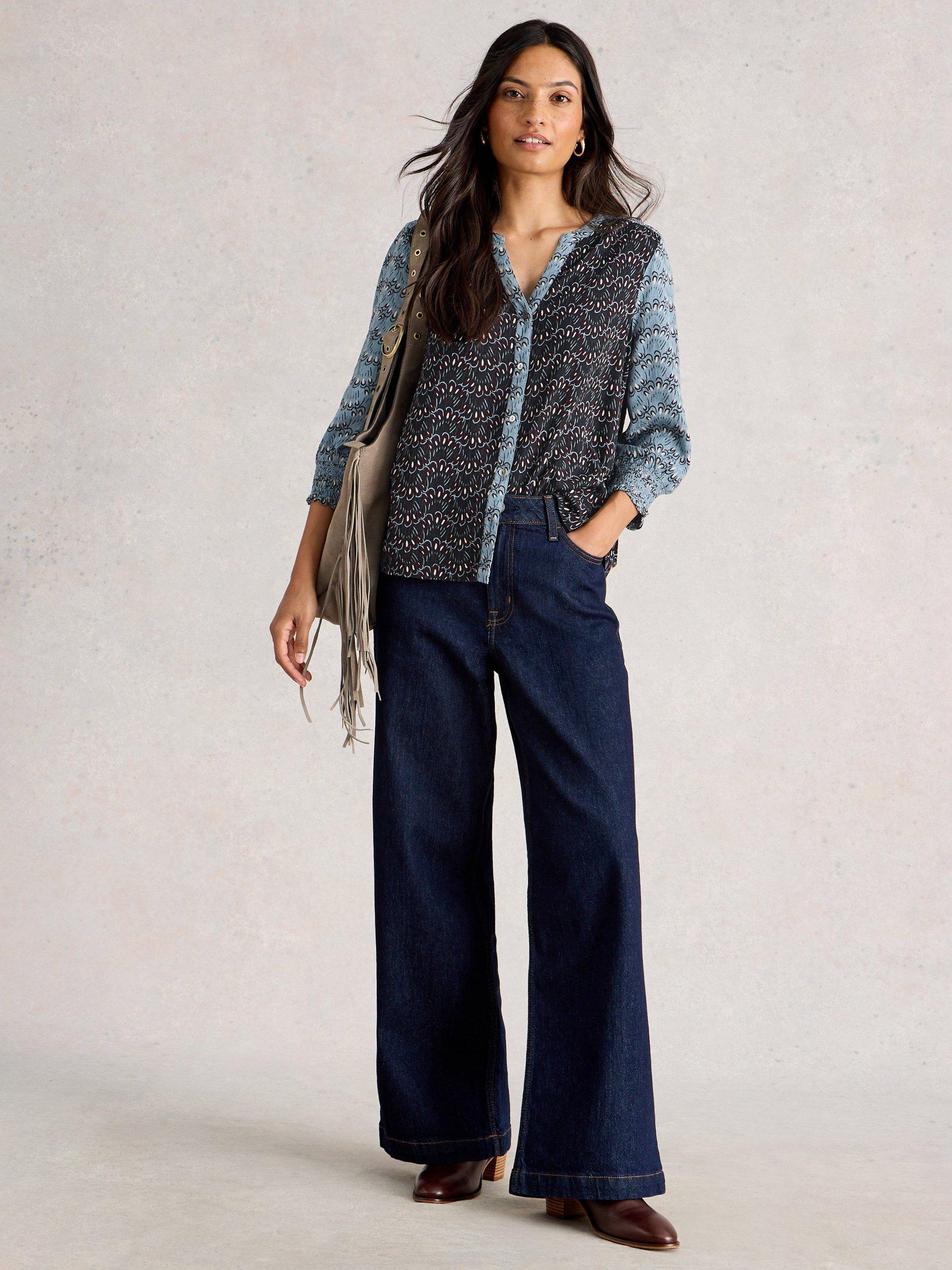 Product image 1 of 6, which shows White Stuff May V-Neck Mixed Ikat Print Blouse, Blue/Multi, 12