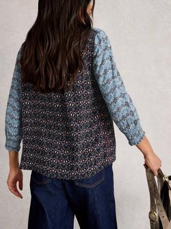 White Stuff May V-Neck Mixed Ikat Print Blouse - view 2, Blue/Multi