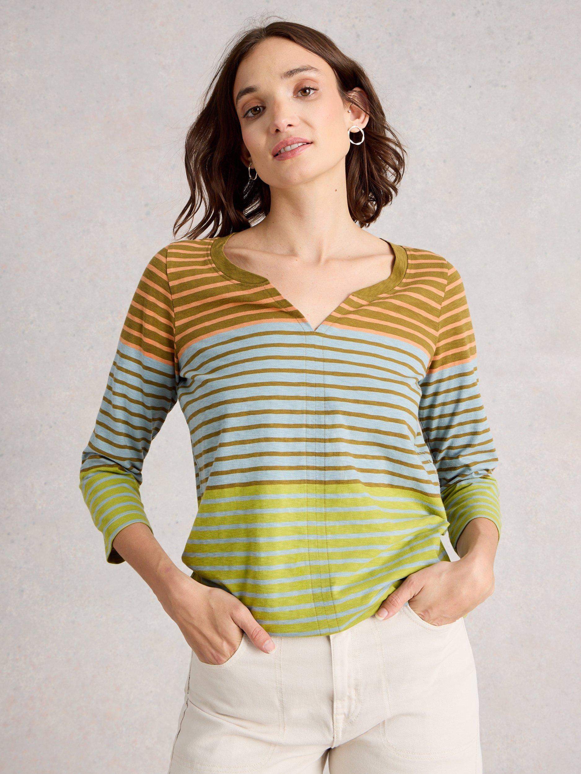 Product image 1 of 6, which shows White Stuff Nelly Stripe Jersey Top, Blue/Multi, 6