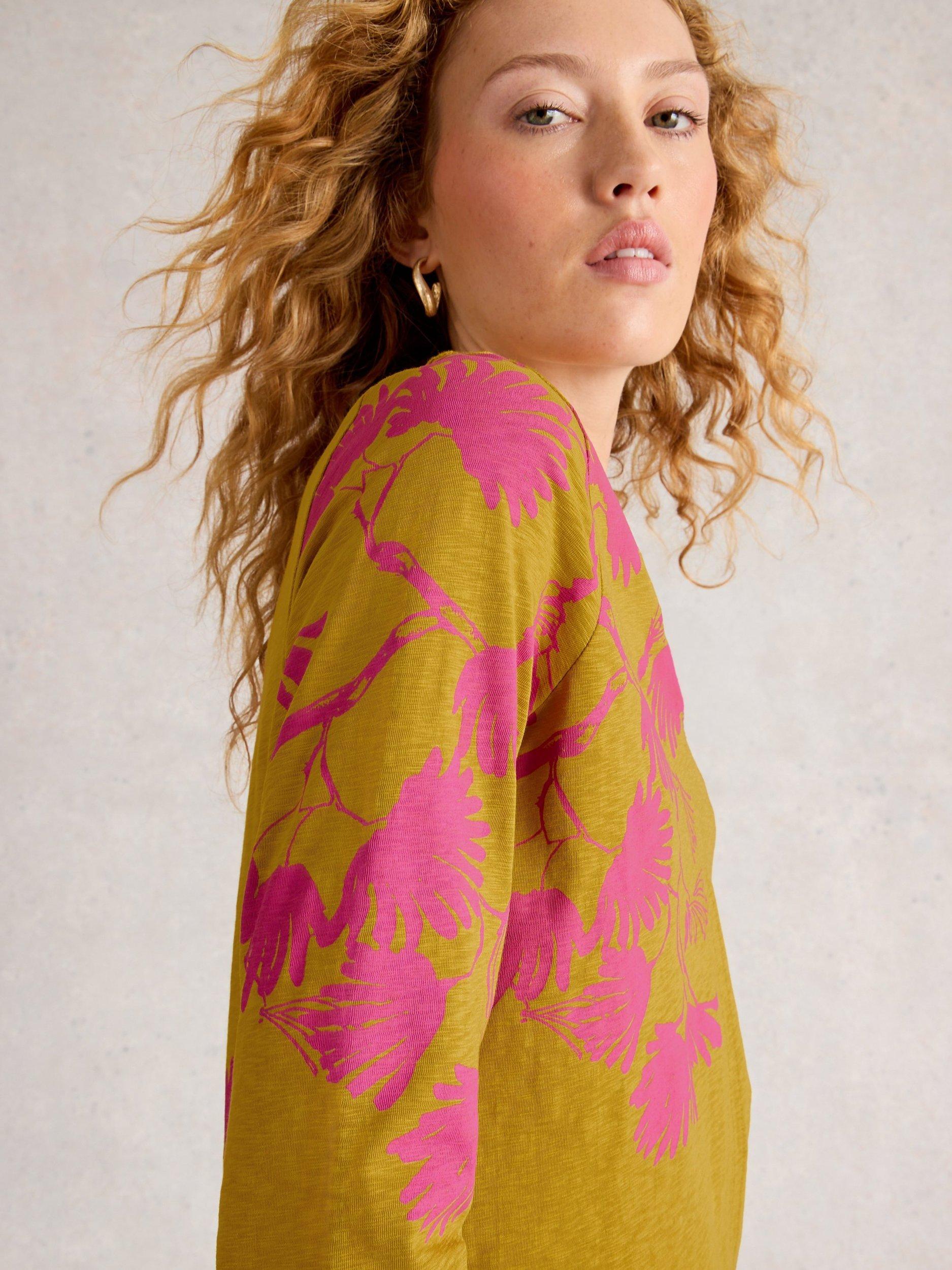 Product image 4 of 6, which shows White Stuff Nelly Abstract Floral Jersey Top, Yellow/Multi, 6