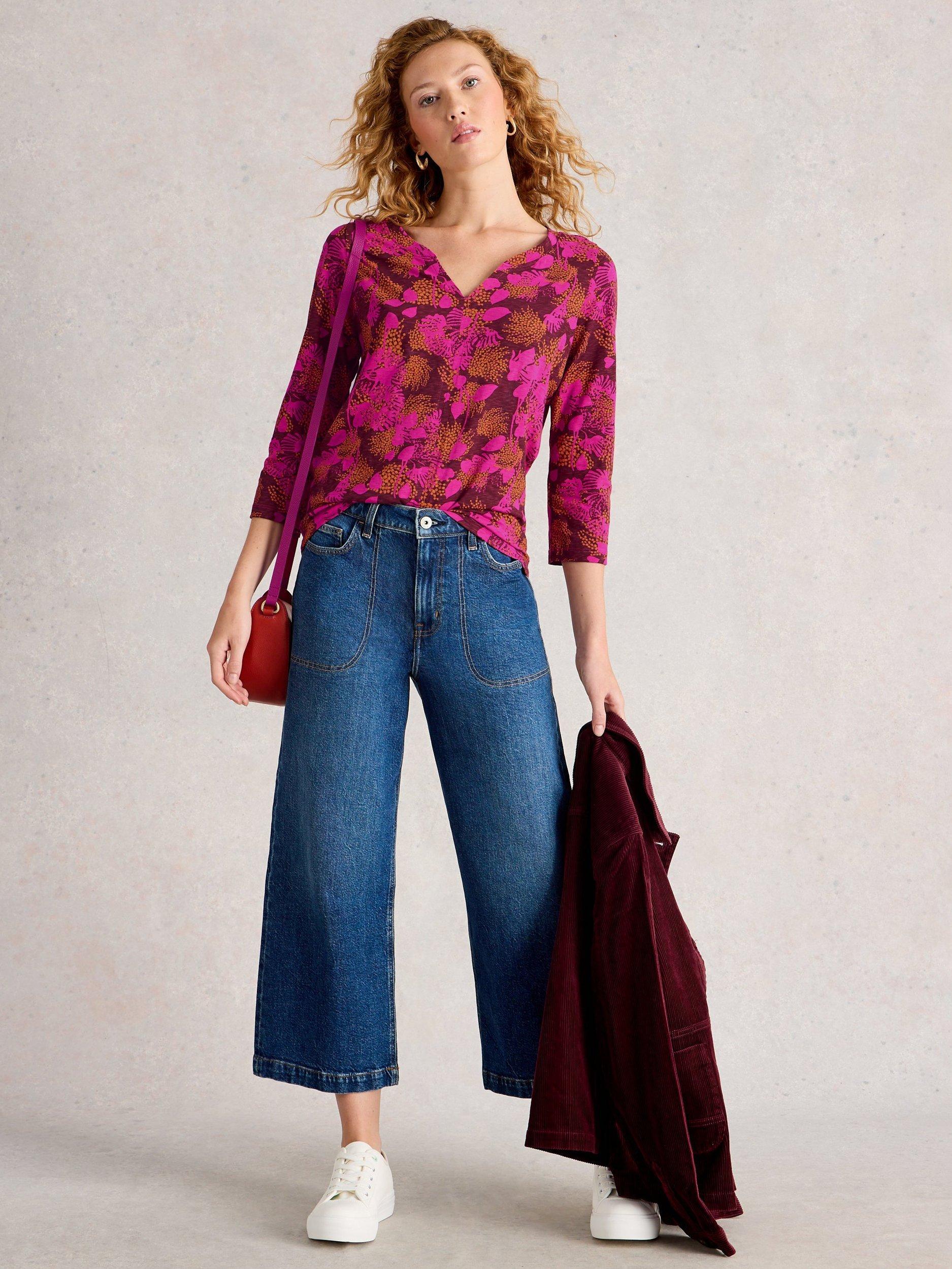 Product image 1 of 6, which shows White Stuff Nelly Floral Jersey Top, Pink/Multi, 6