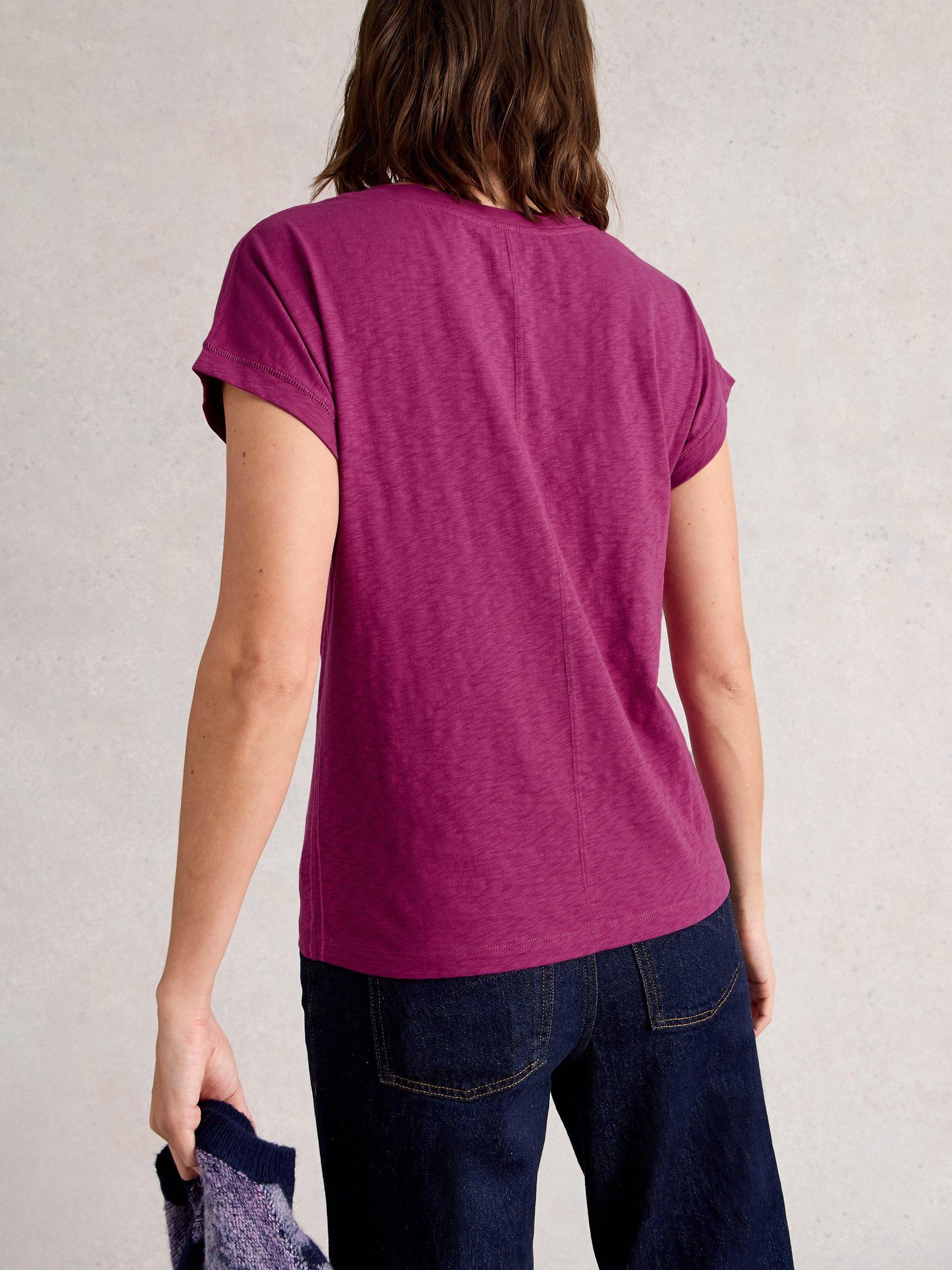 Product image 2 of 6, which shows White Stuff Nelly Notch Neck T-Shirt, Dark Plum, 6