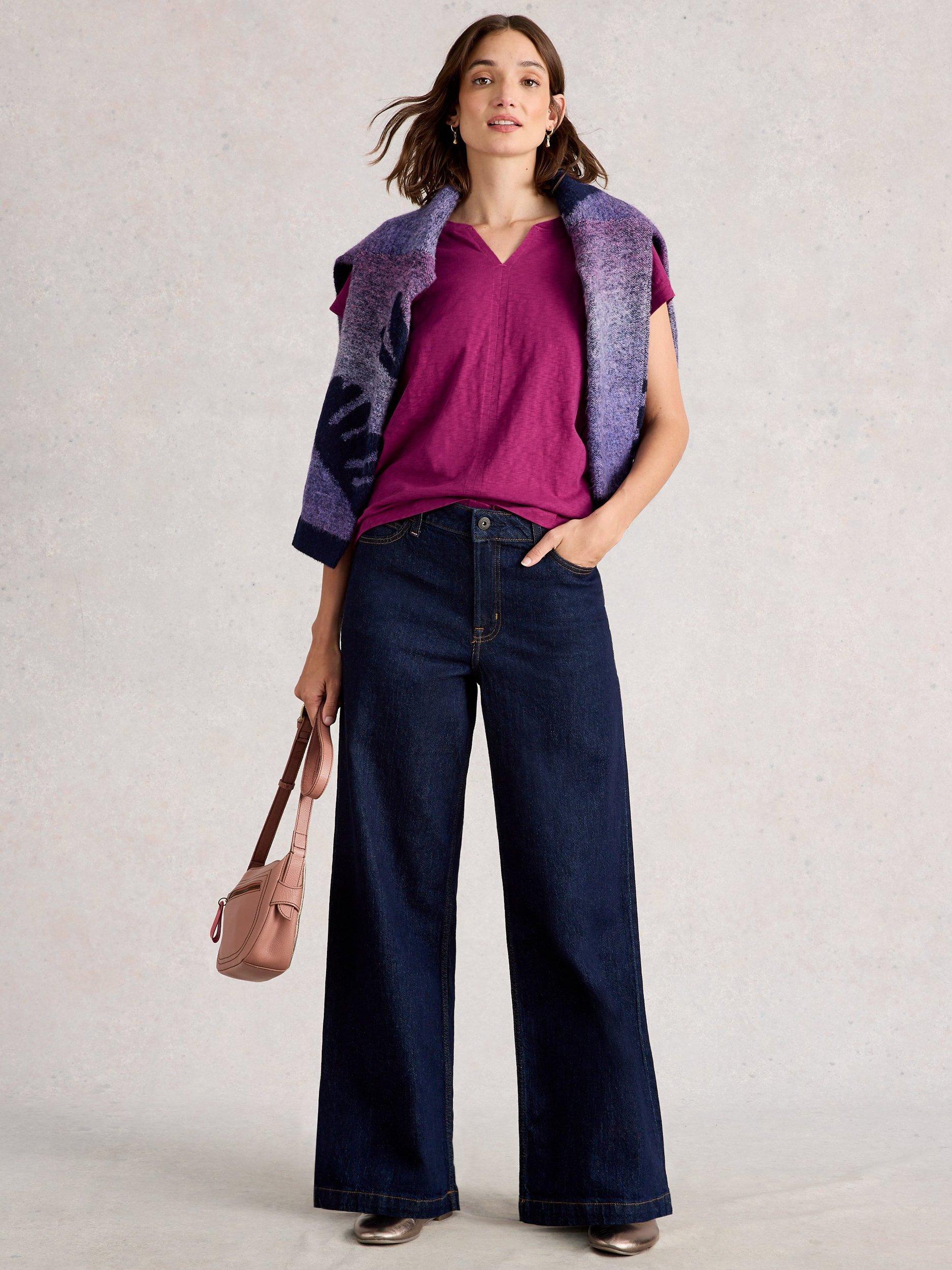 Product image 4 of 6, which shows White Stuff Nelly Notch Neck T-Shirt, Dark Plum, 6