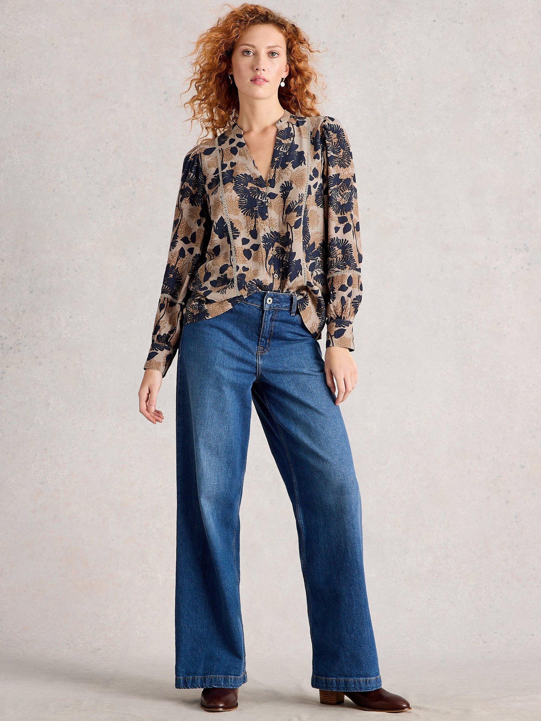 Product image 1 of 6, which shows White Stuff Paloma Long Sleeve Floral Print Blouse, Natural/Multi, 6