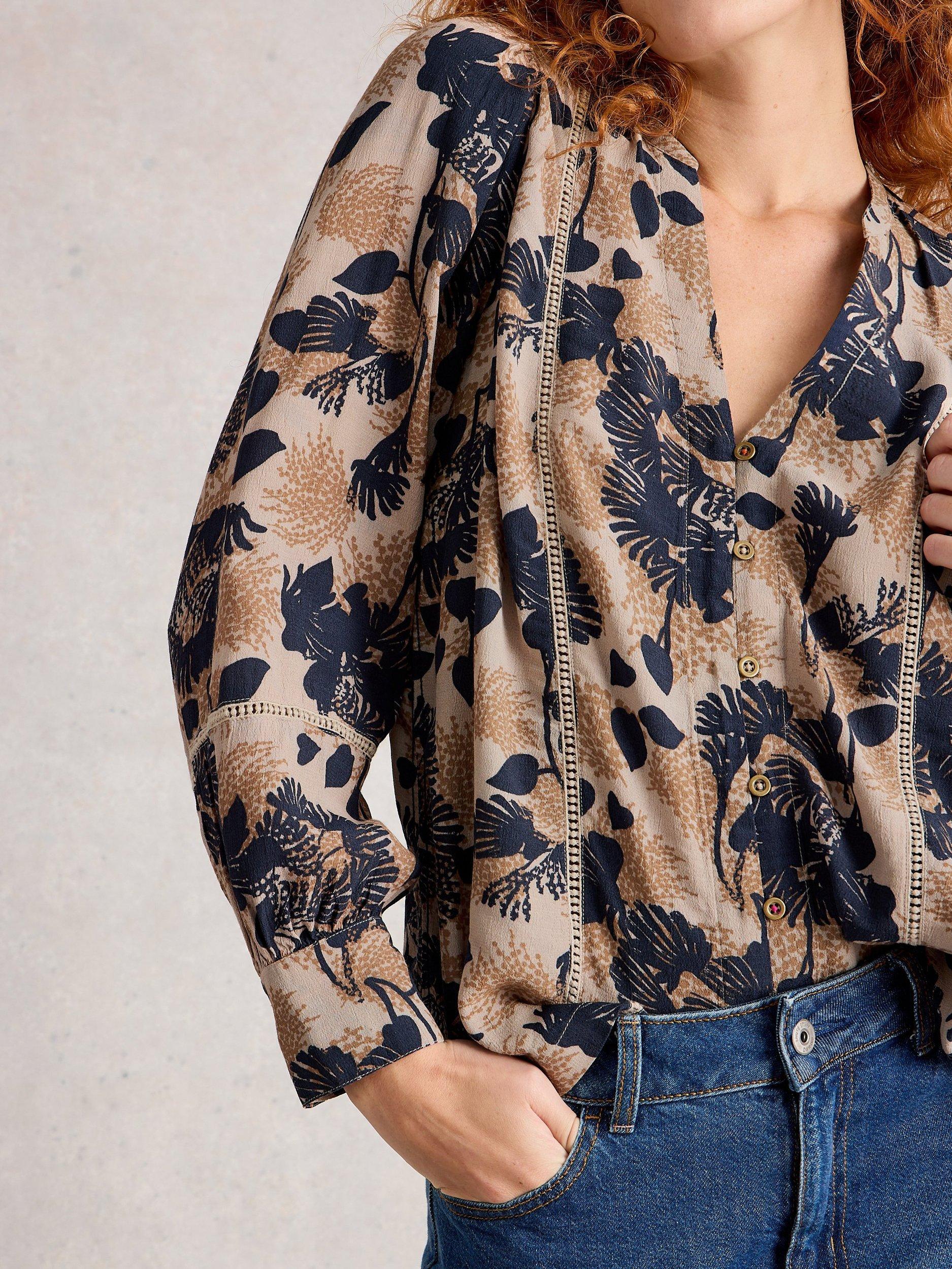 Product image 3 of 6, which shows White Stuff Paloma Long Sleeve Floral Print Blouse, Natural/Multi, 6