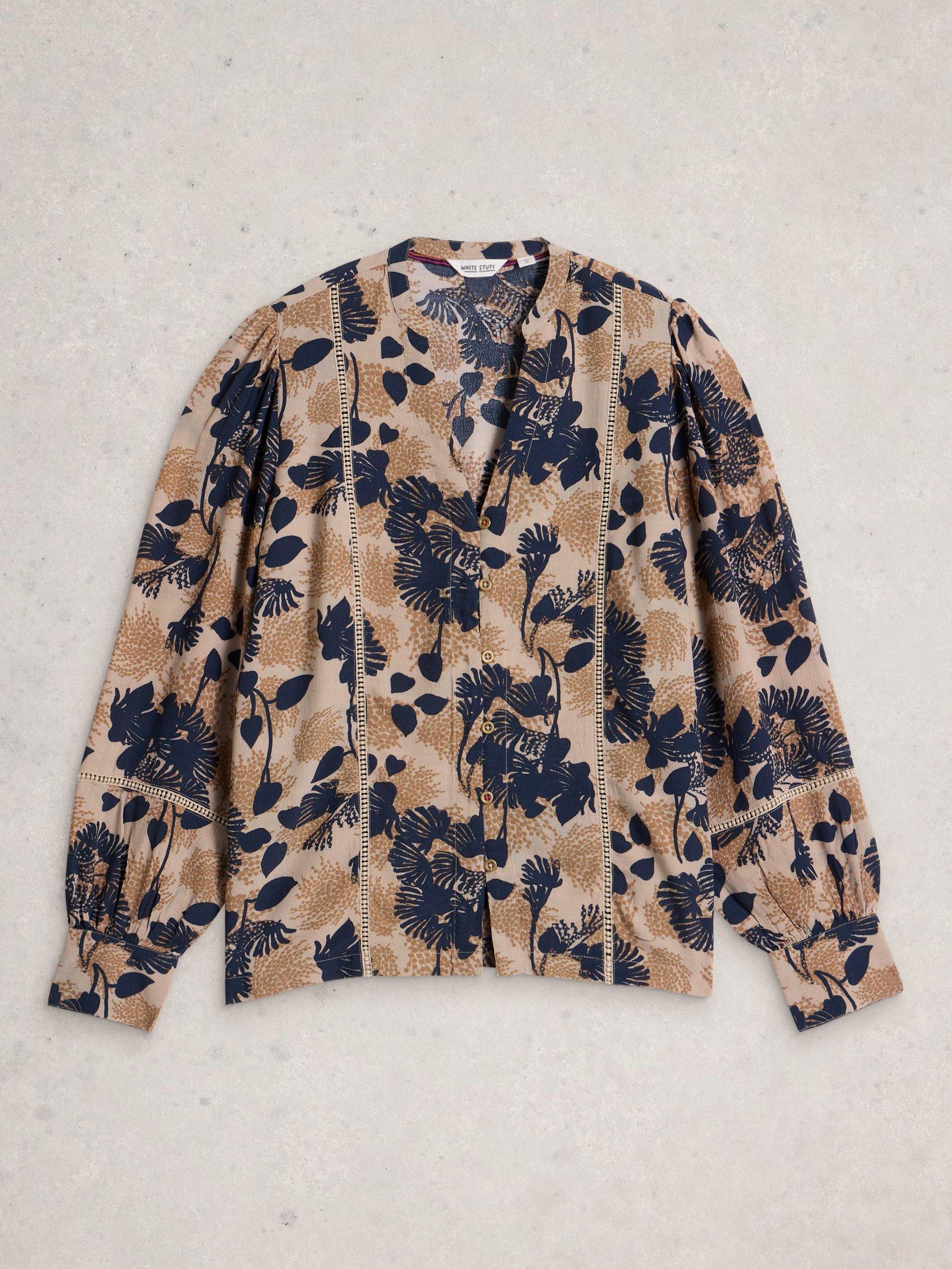 Product image 5 of 6, which shows White Stuff Paloma Long Sleeve Floral Print Blouse, Natural/Multi, 6