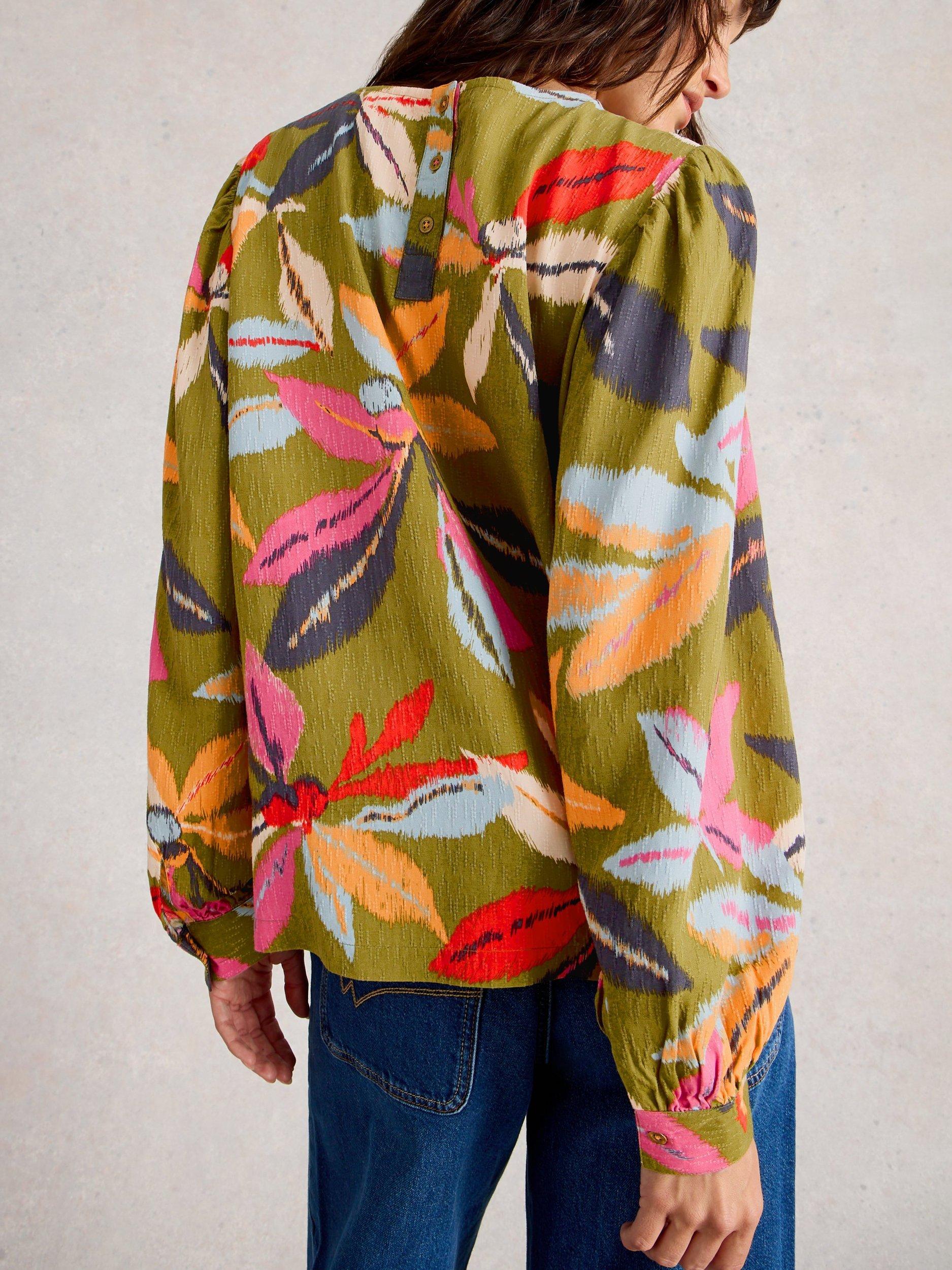 Product image 2 of 2, which shows White Stuff Ulla Leaves Crew Neck Top, Green/Multi, 6