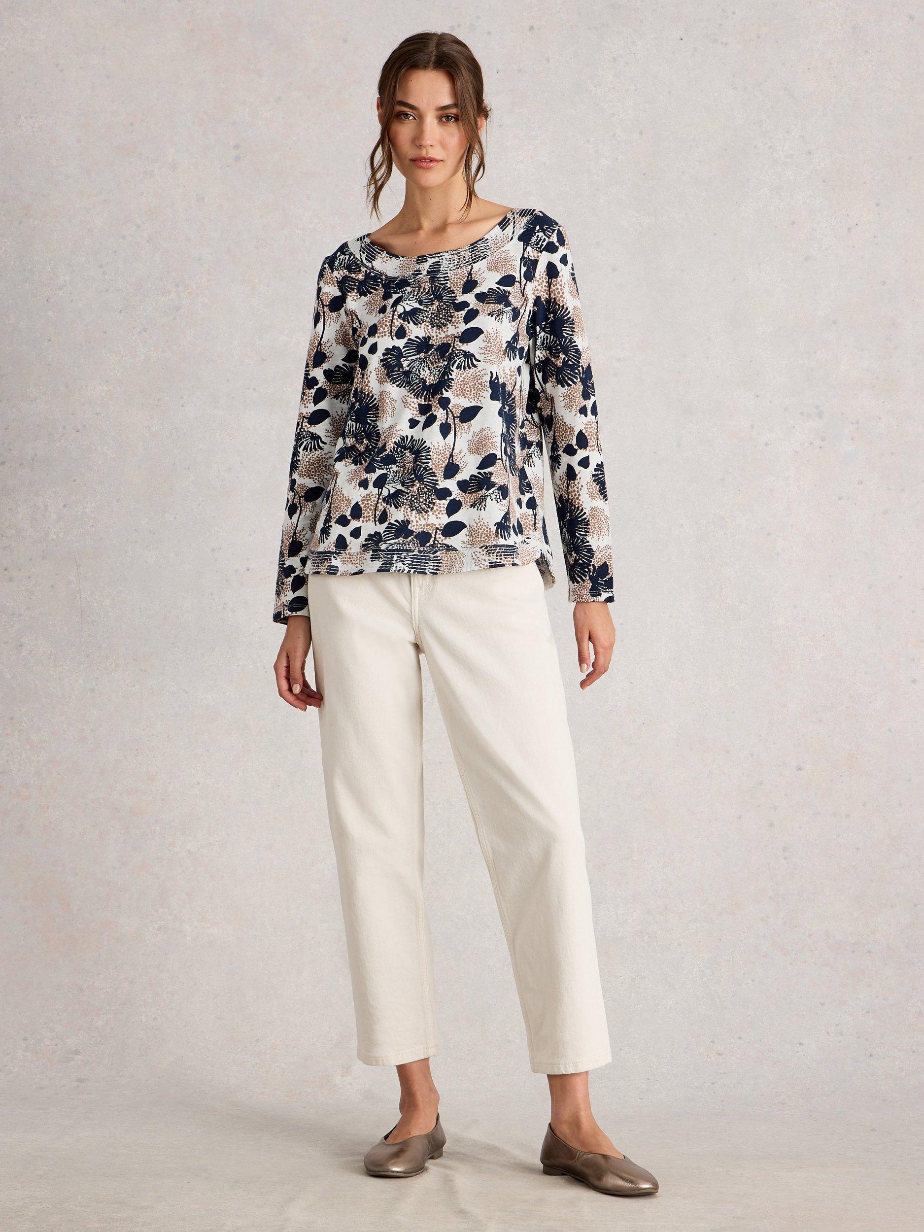 Product image 1 of 2, which shows White Stuff Weaver Long Sleeve T-Shirt, Natural/Multi, 6