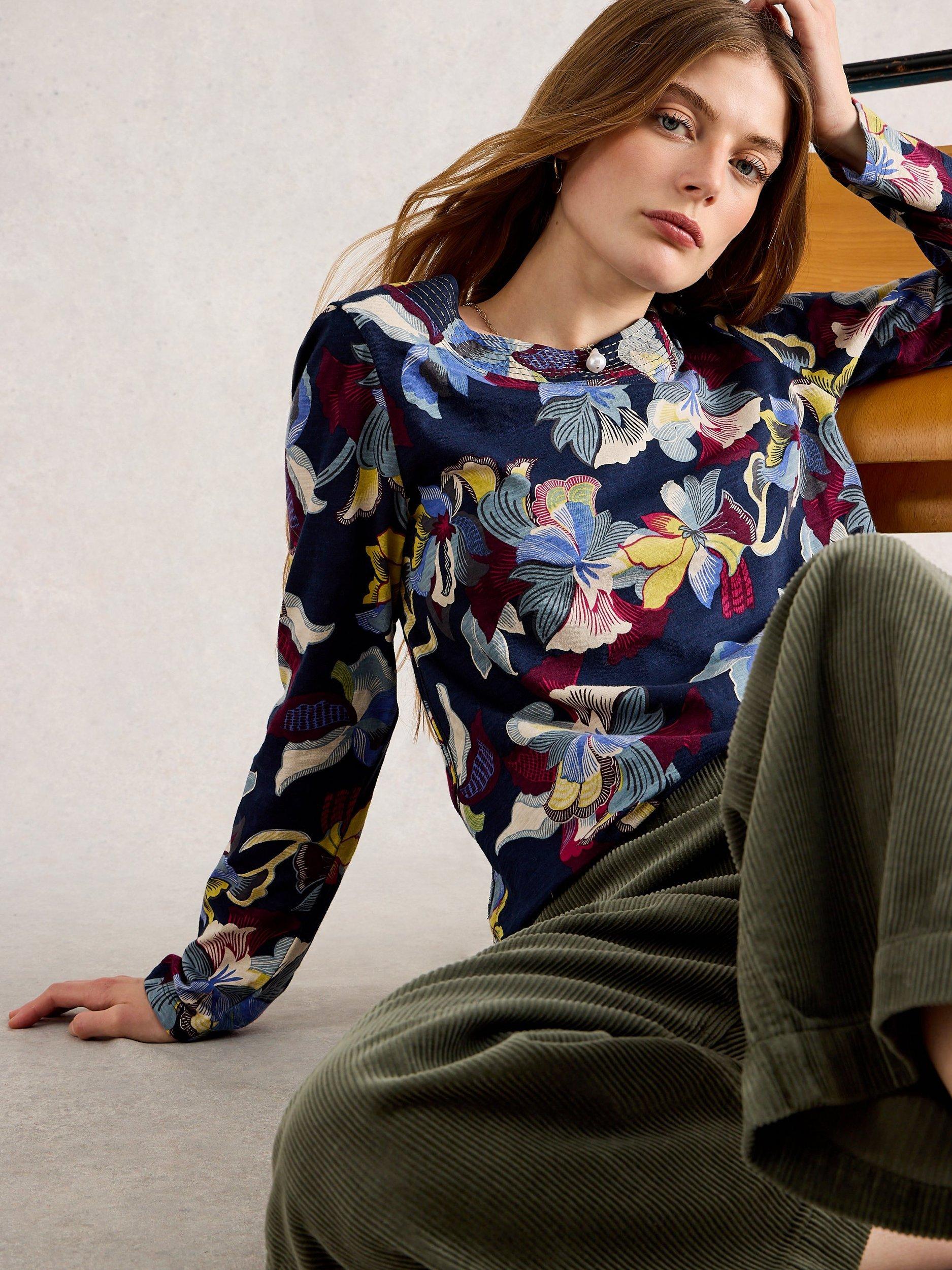 Product image 4 of 6, which shows White Stuff Weaver Floral Top, Navy, 6
