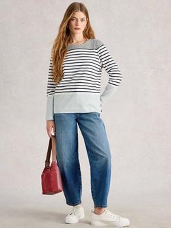 White Stuff Willow Cotton Striped Round Neck Top, White/Multi