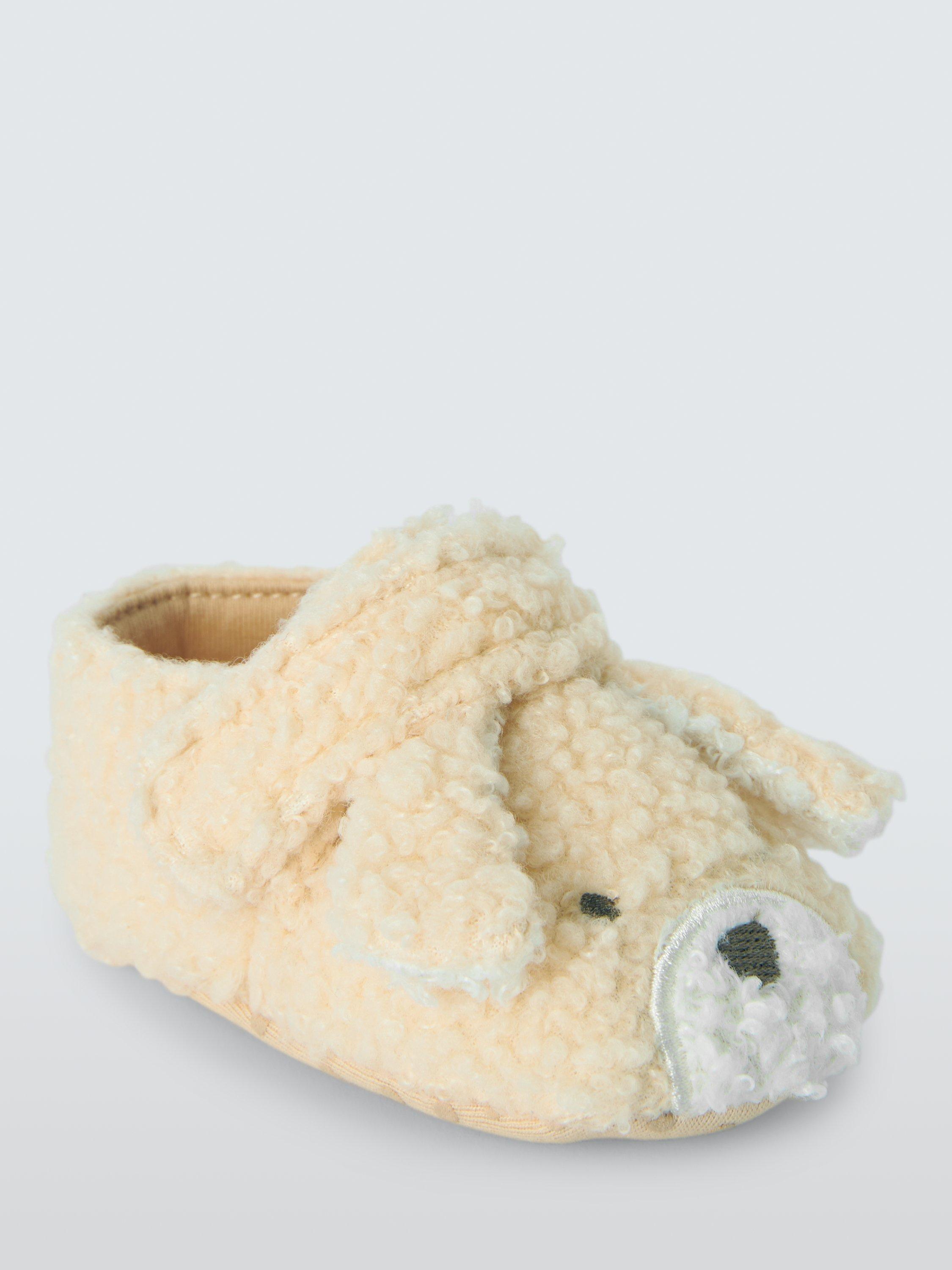 Product image 1 of 3, which shows John Lewis Baby Dog Slippers, Natural, 0-3 months