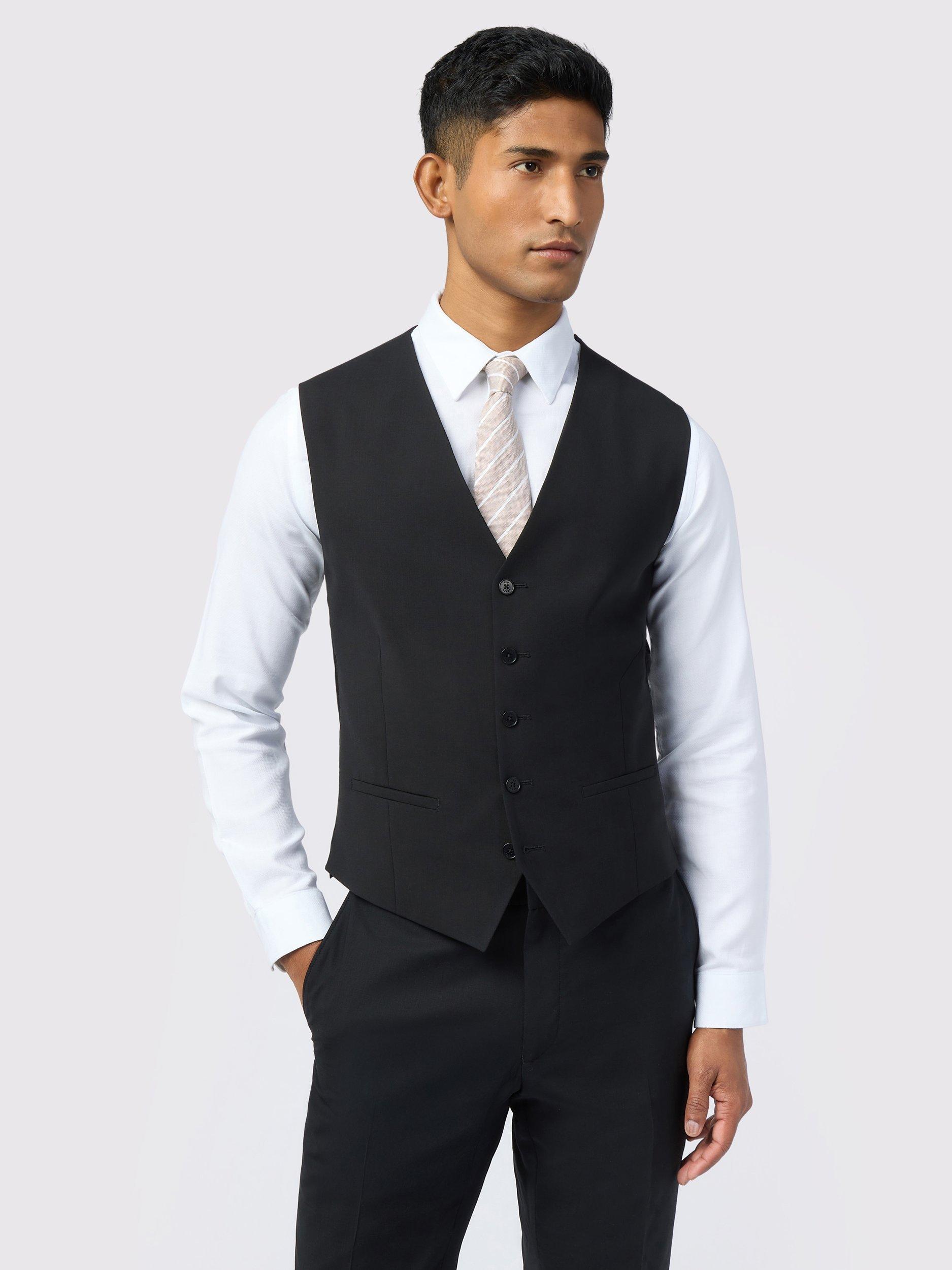 Product image 1 of 2, which shows Ted Baker Slim Fit Performance Panama Wool Blend Waistcoat, Black, 38R