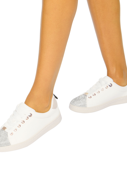 Kurt Geiger London Liza Lace Up Gem Toe Trainers, White - view 2, White