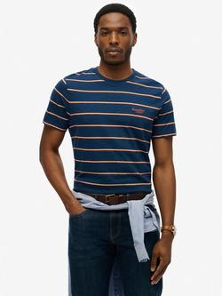 Superdry Cotton Regular Fit Short Sleeve Essentials Stripe T-Shirt, Blue Bottle