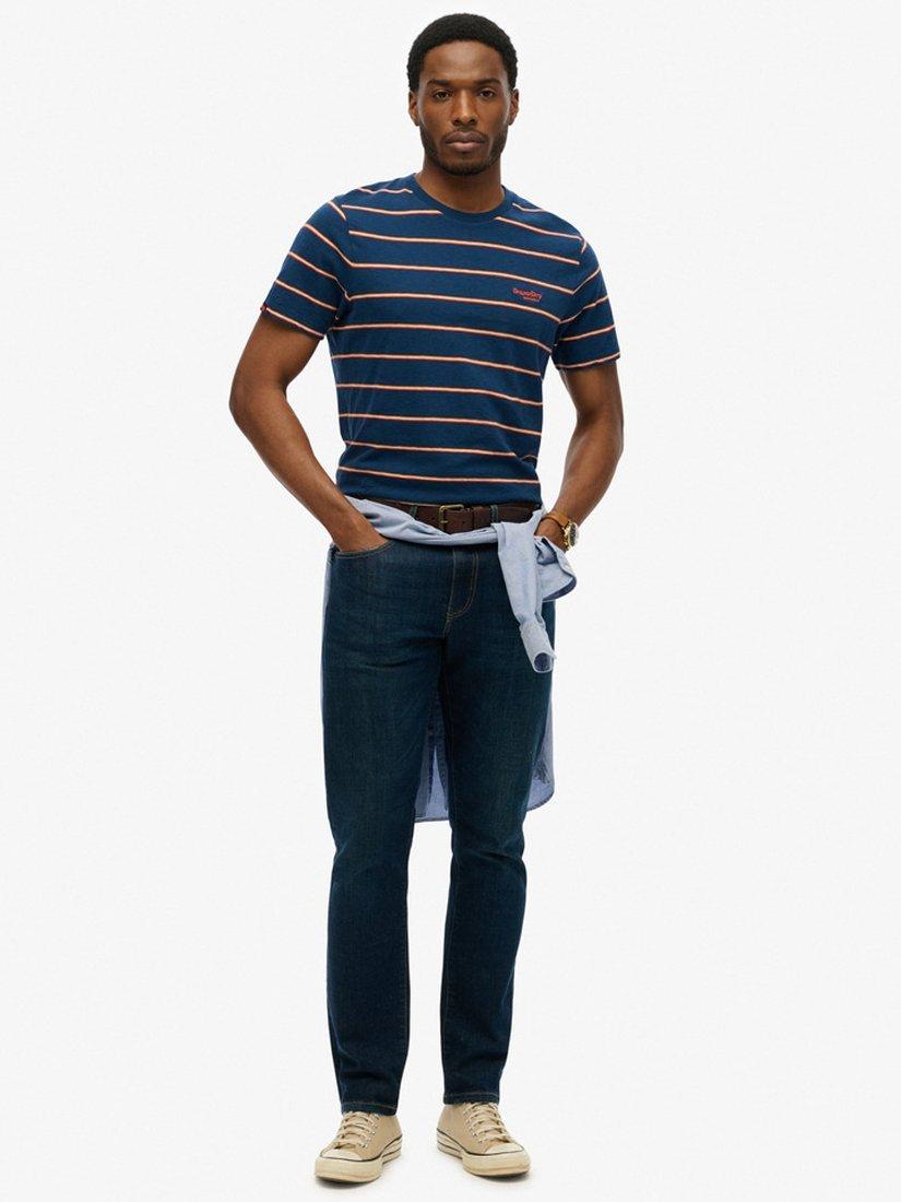 Product image 3 of 5, which shows Superdry Cotton Regular Fit Short Sleeve Essentials Stripe T-Shirt, Blue Bottle, S