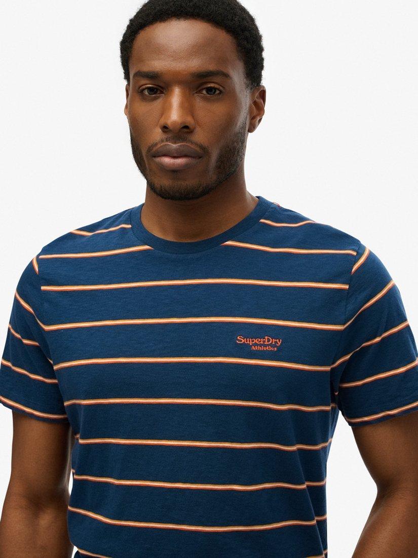 Product image 4 of 5, which shows Superdry Cotton Regular Fit Short Sleeve Essentials Stripe T-Shirt, Blue Bottle, S