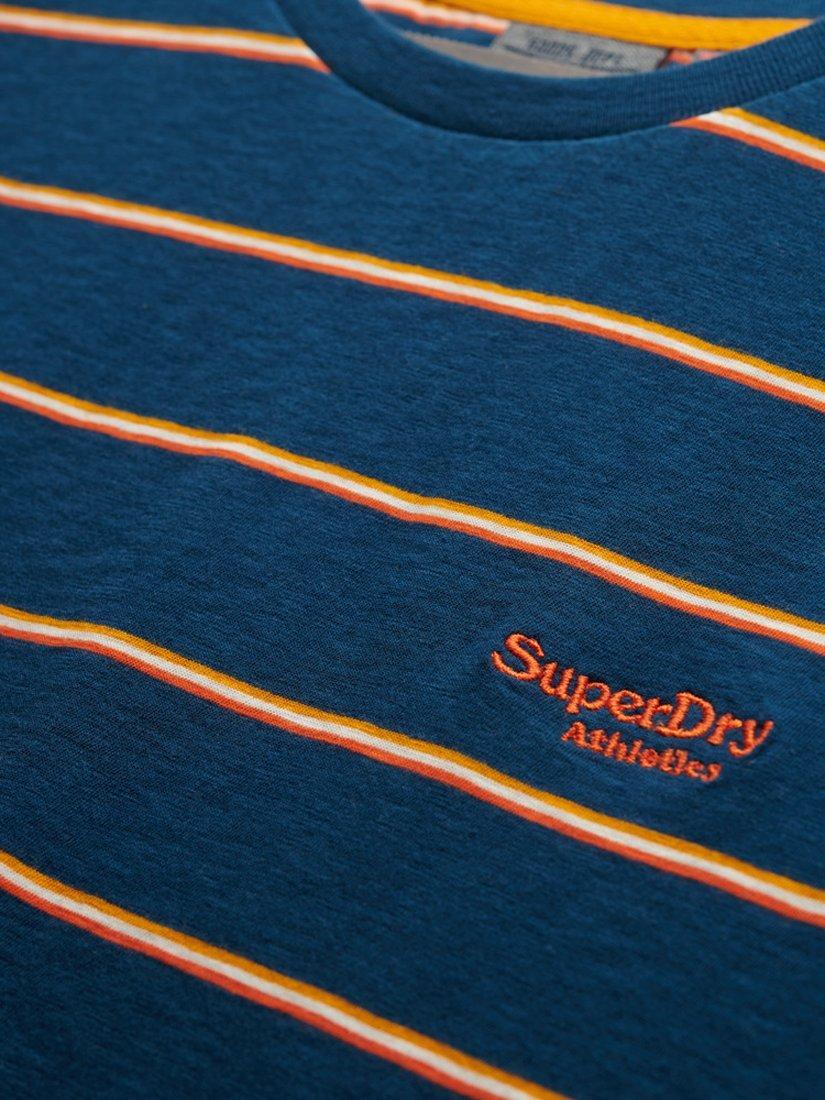 Product image 5 of 5, which shows Superdry Cotton Regular Fit Short Sleeve Essentials Stripe T-Shirt, Blue Bottle, S