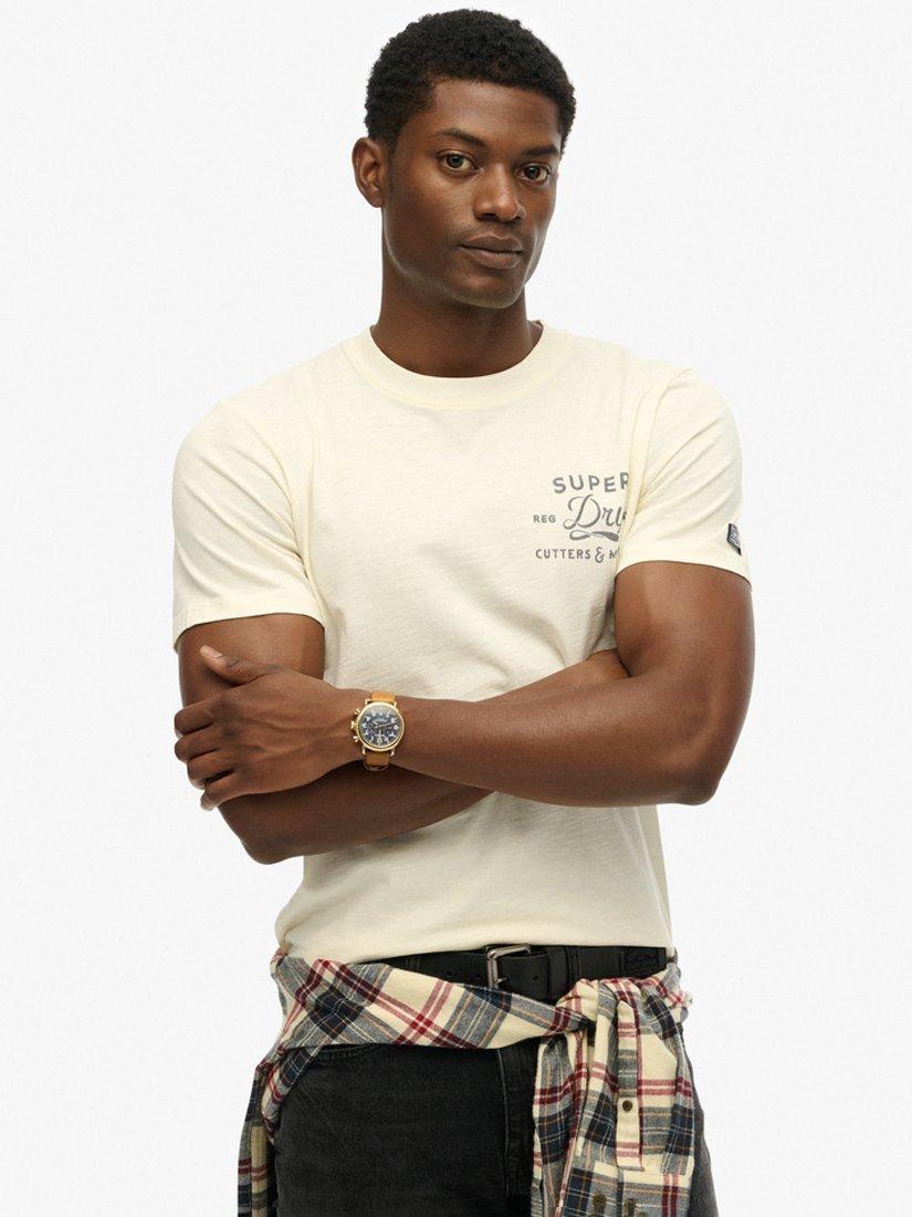 Product image 1 of 6, which shows Superdry Graphic Print Cotton T-Shirt, Bone White, S