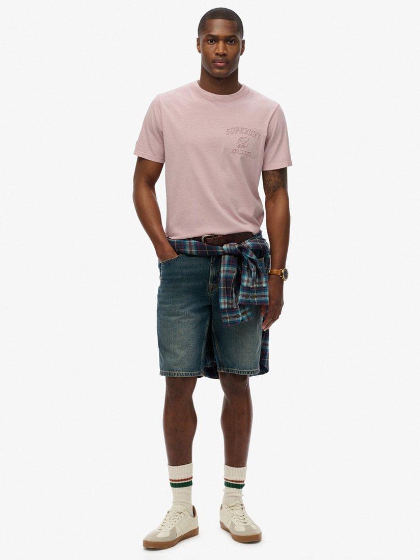 Product image 3 of 5, which shows Superdry Cotton Athletic Embossed Relaxed Fit T-Shirt, Dusky Pink, S