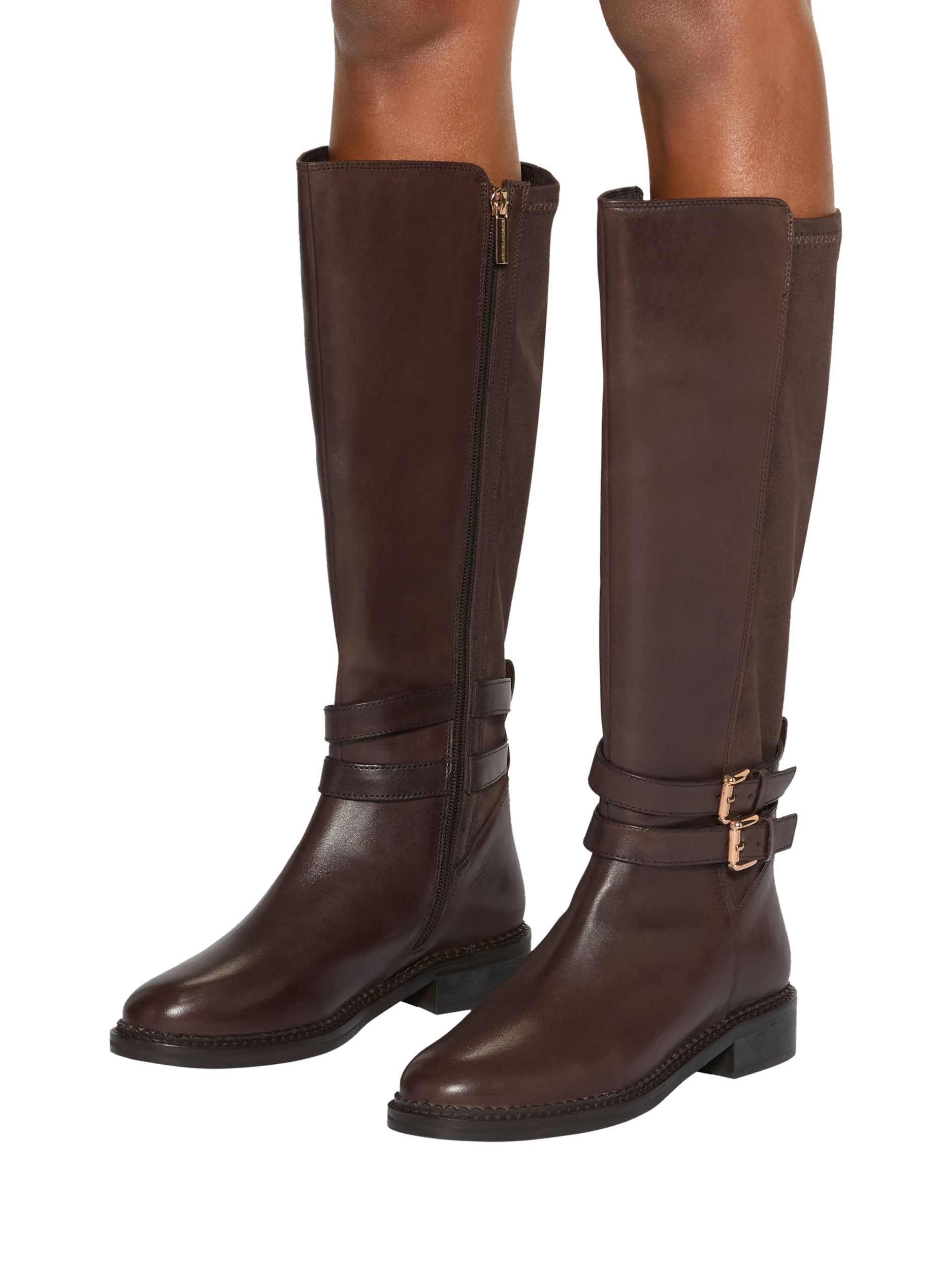 Product image 2 of 4, which shows Kurt Geiger London Trying Leather Knee High Boots, Brown, 3
