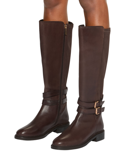 Kurt Geiger London Trying Leather Knee High Boots - view 2, Brown