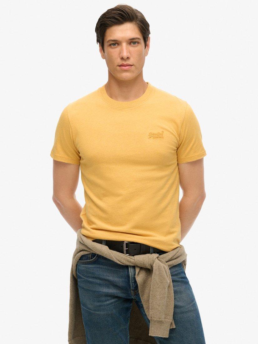 Product image 1 of 6, which shows Superdry Organic Cotton Regular Fit Short Sleeve Essential T-Shirt, Ochre Yellow Marl, S