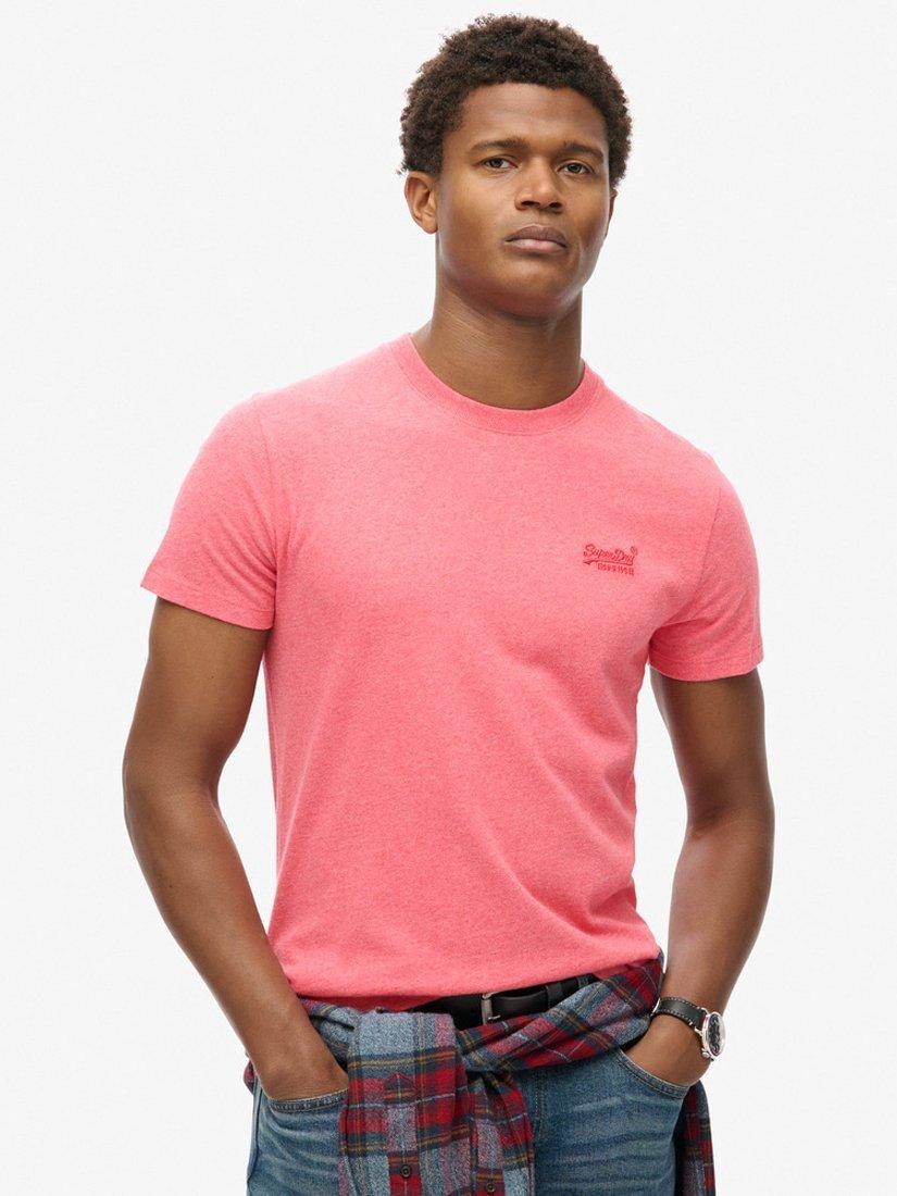 Product image 1 of 6, which shows Superdry Organic Cotton Regular Fit Short Sleeve Essential T-Shirt, Punch Pink Marl, S