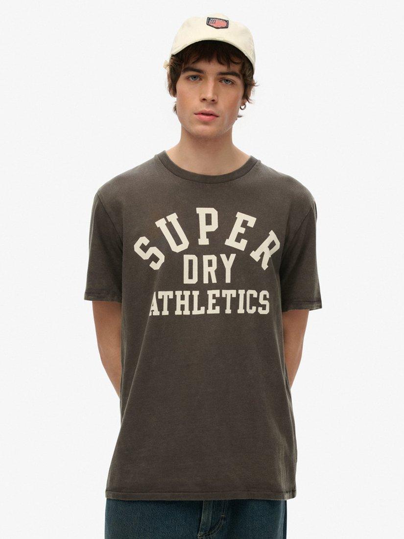Product image 1 of 4, which shows Superdry Organic Cotton Regular Fit Athletic Essential Graphic T-Shirt, Charcoal, S