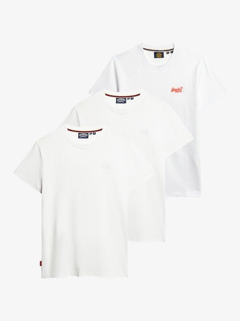 Product image 1 of 3, which shows Superdry Regular Fit Short Sleeve Cotton T-Shirt, Pack of 3, White, S