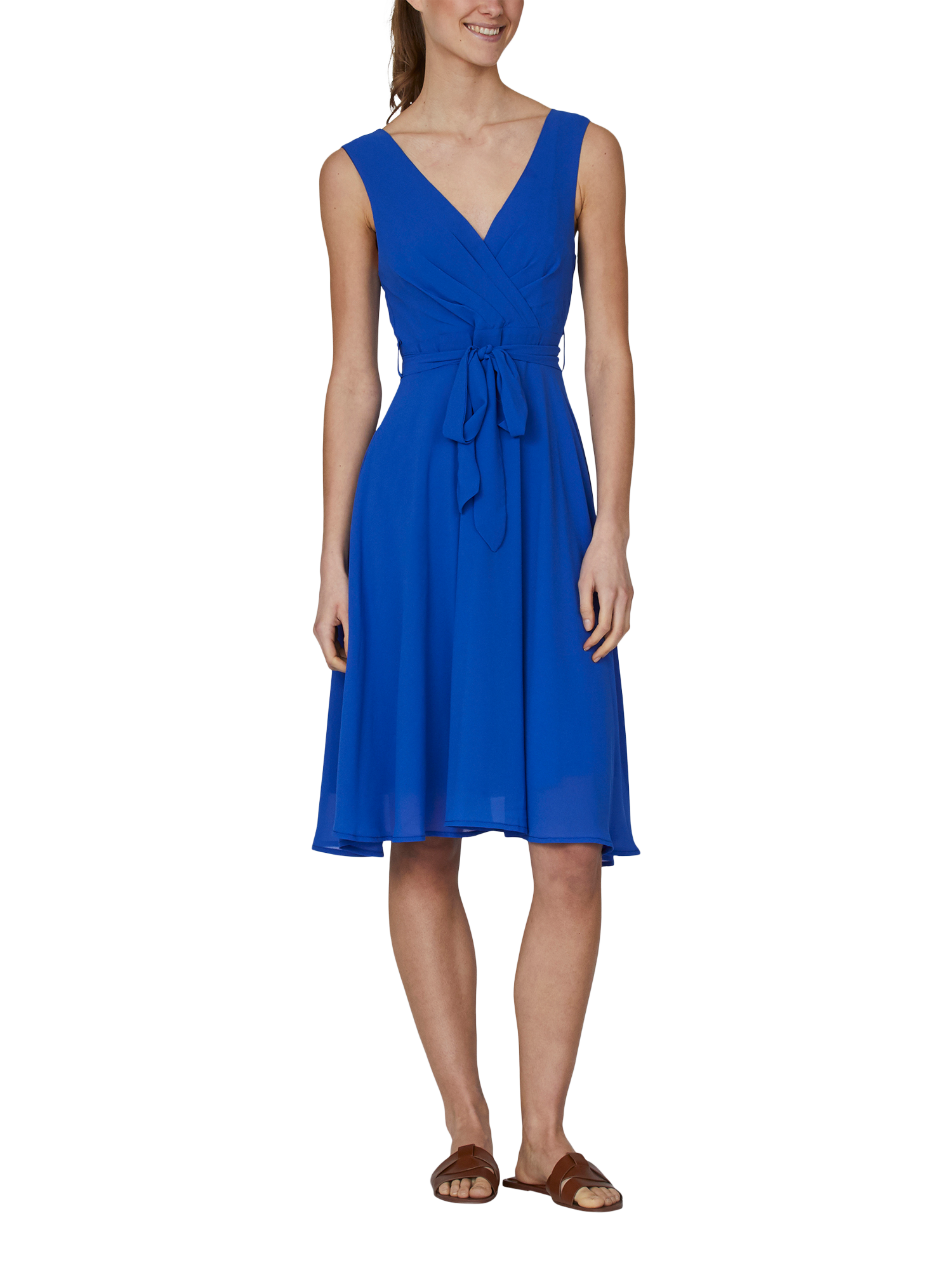 Product image 1 of 4, which shows Sisters Point Classic Flared Fit Wrapped Front Dress, Mid Blue, L