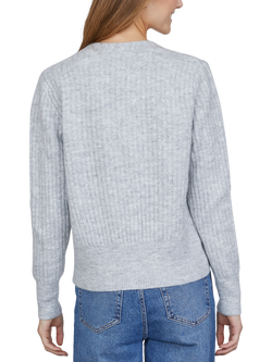 Sisters Point Long Rib Knit Buttoned V-Neck Cardigan - view 2, Mid Grey