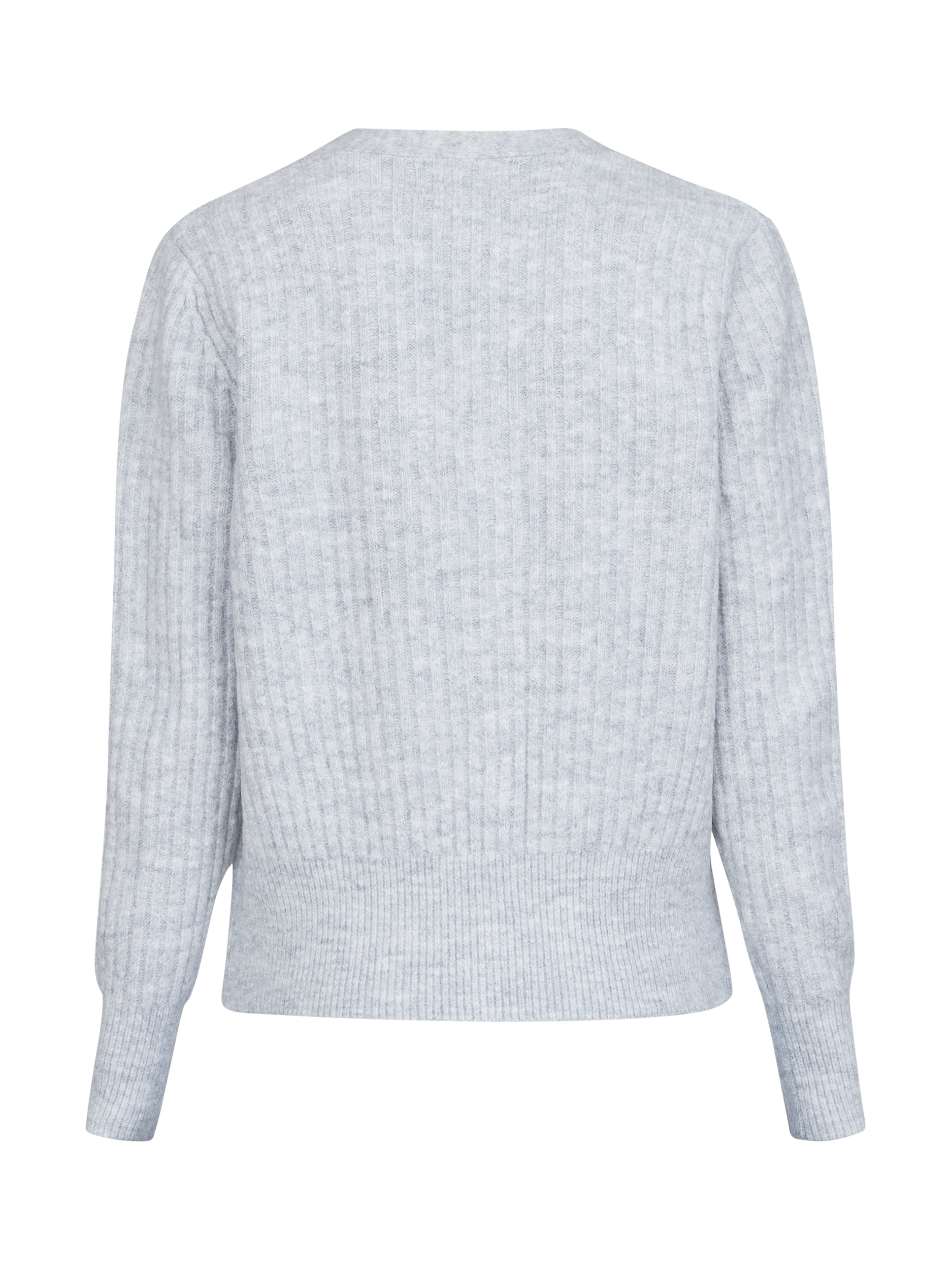 Product image 4 of 4, which shows Sisters Point Long Rib Knit Buttoned V-Neck Cardigan, Mid Grey, XS