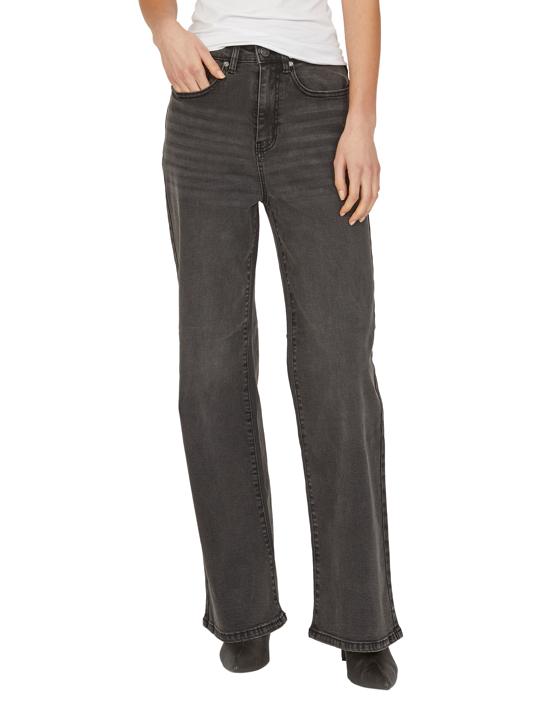 Product image 1 of 4, which shows Sisters Point Owi Wide Jeans, Mid Grey, XS