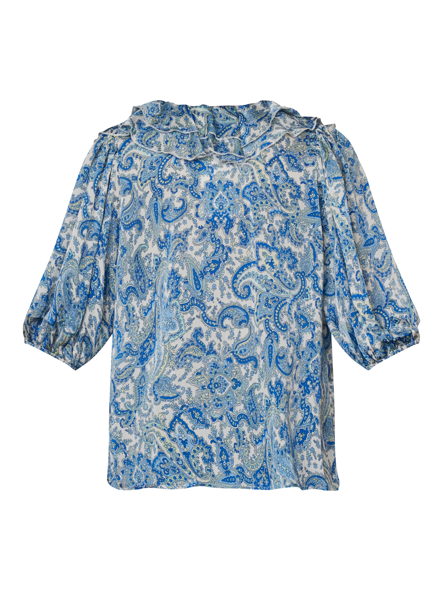 Product image 4 of 4, which shows Sisters Point Got Paisley Ruffle Top, Blue/Multi, XS