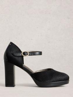 White Stuff Priscilla Textured Leather Block Heel Mary Janes, Pure Black, Pure Black