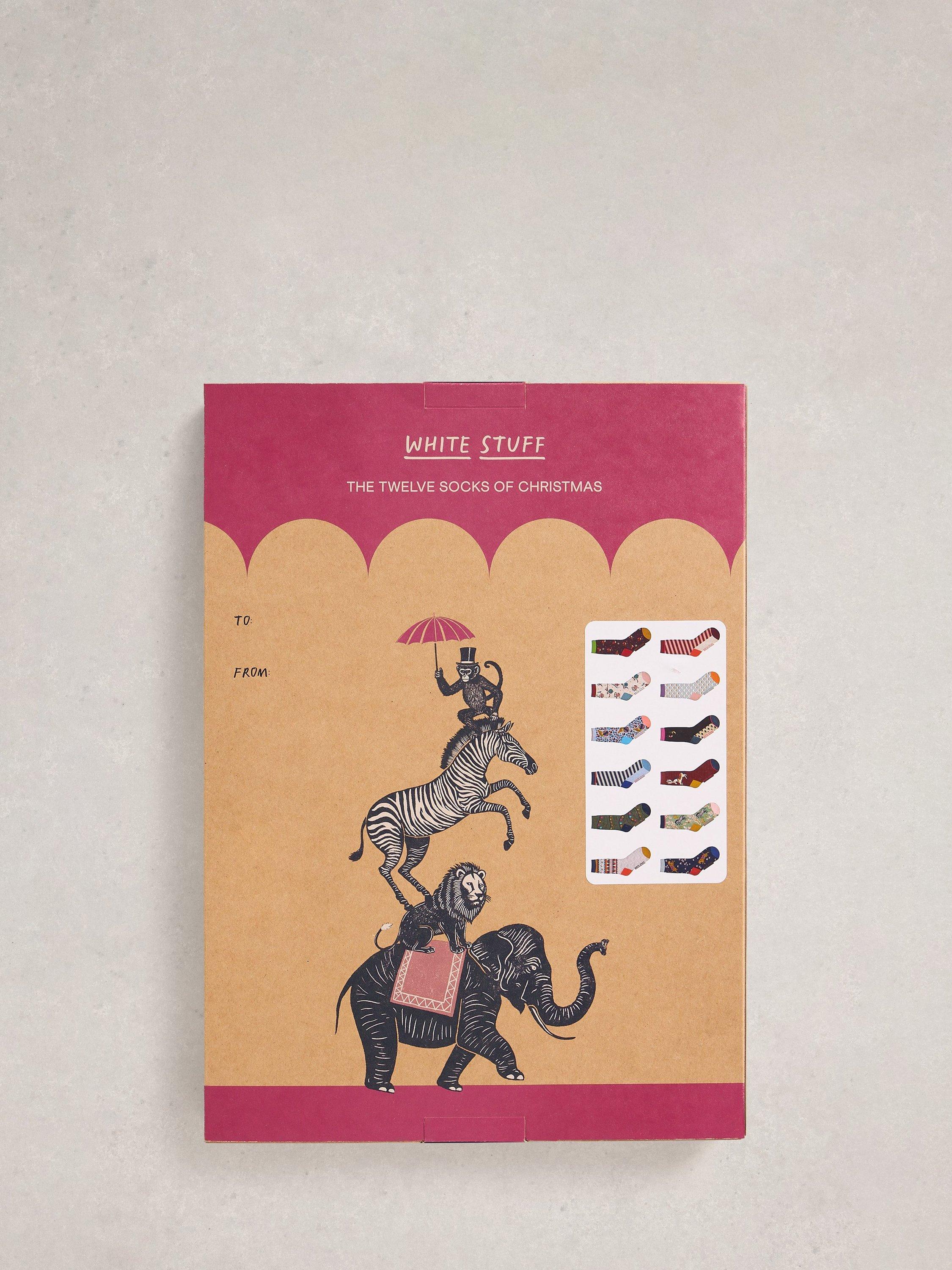 Product image 2 of 6, which shows White Stuff Advent Socks, Pack of 12, Pink/Multi, One Size