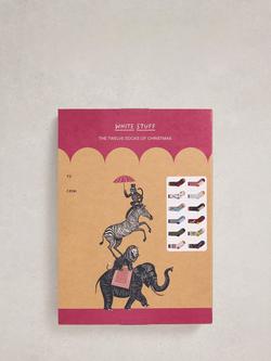 White Stuff Advent Socks, Pack of 12, Pink/Multi - view 2, Pink/Multi