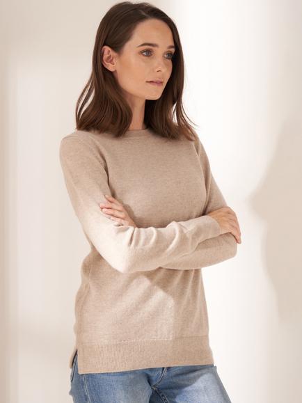 Truly Cashmere Crew Neck Jumper, Oatmeal - view 2, Oatmeal