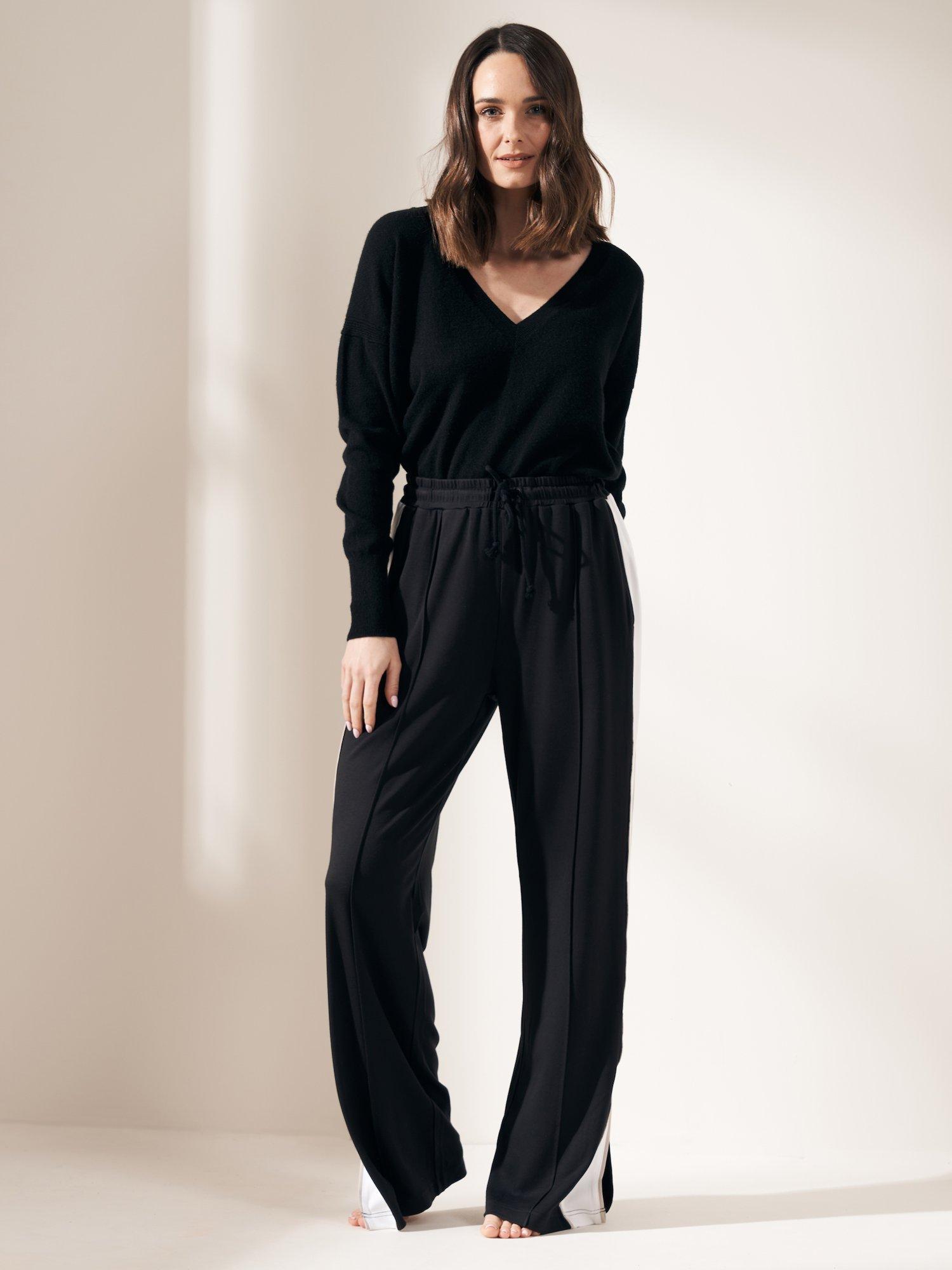Product image 1 of 3, which shows Truly Wide Leg Stripe Trousers, Black, S