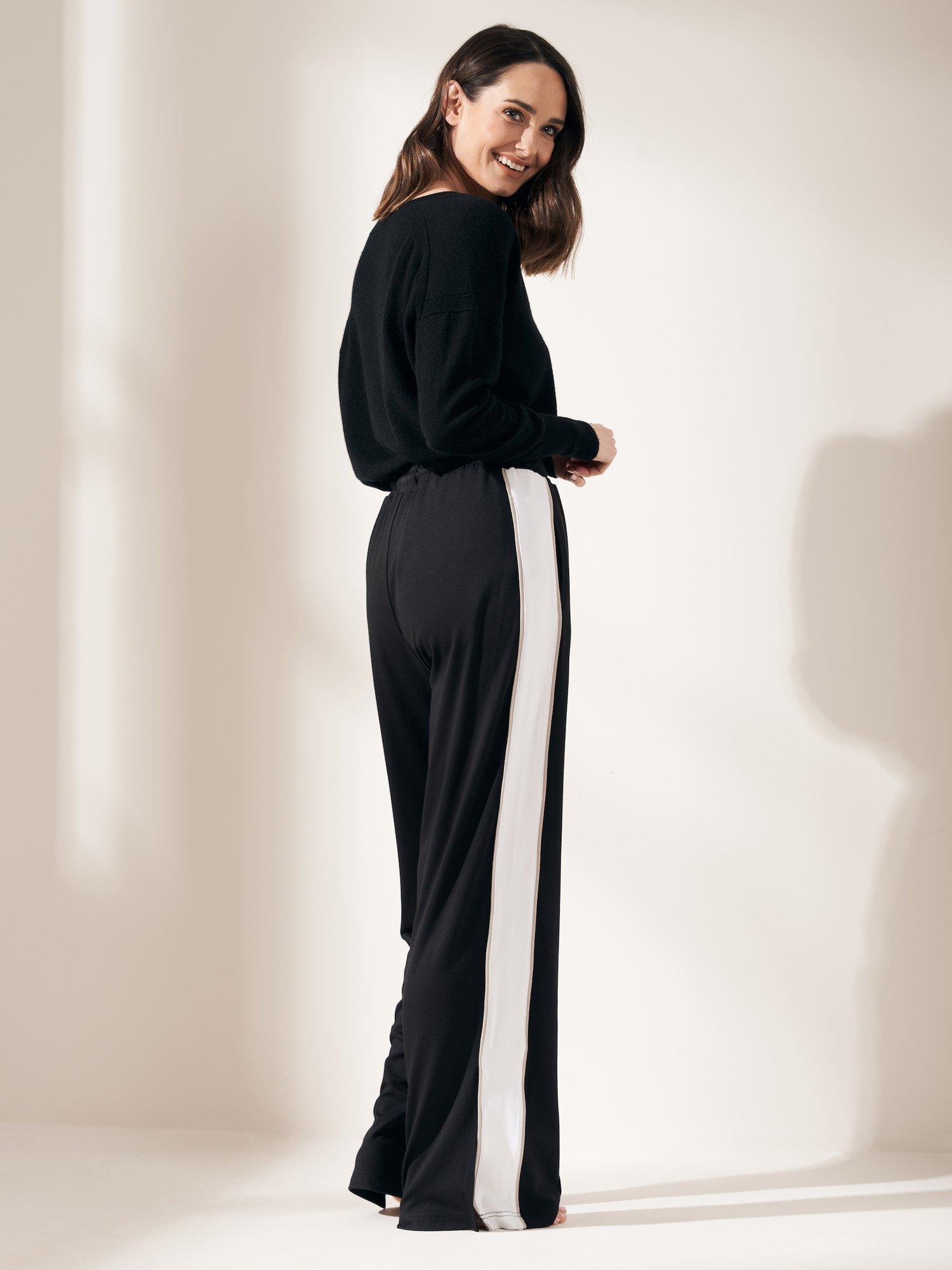 Product image 2 of 3, which shows Truly Wide Leg Stripe Trousers, Black, S