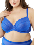 Oola Lingerie Lace and Logo Non-Padded Bra, Cobalt