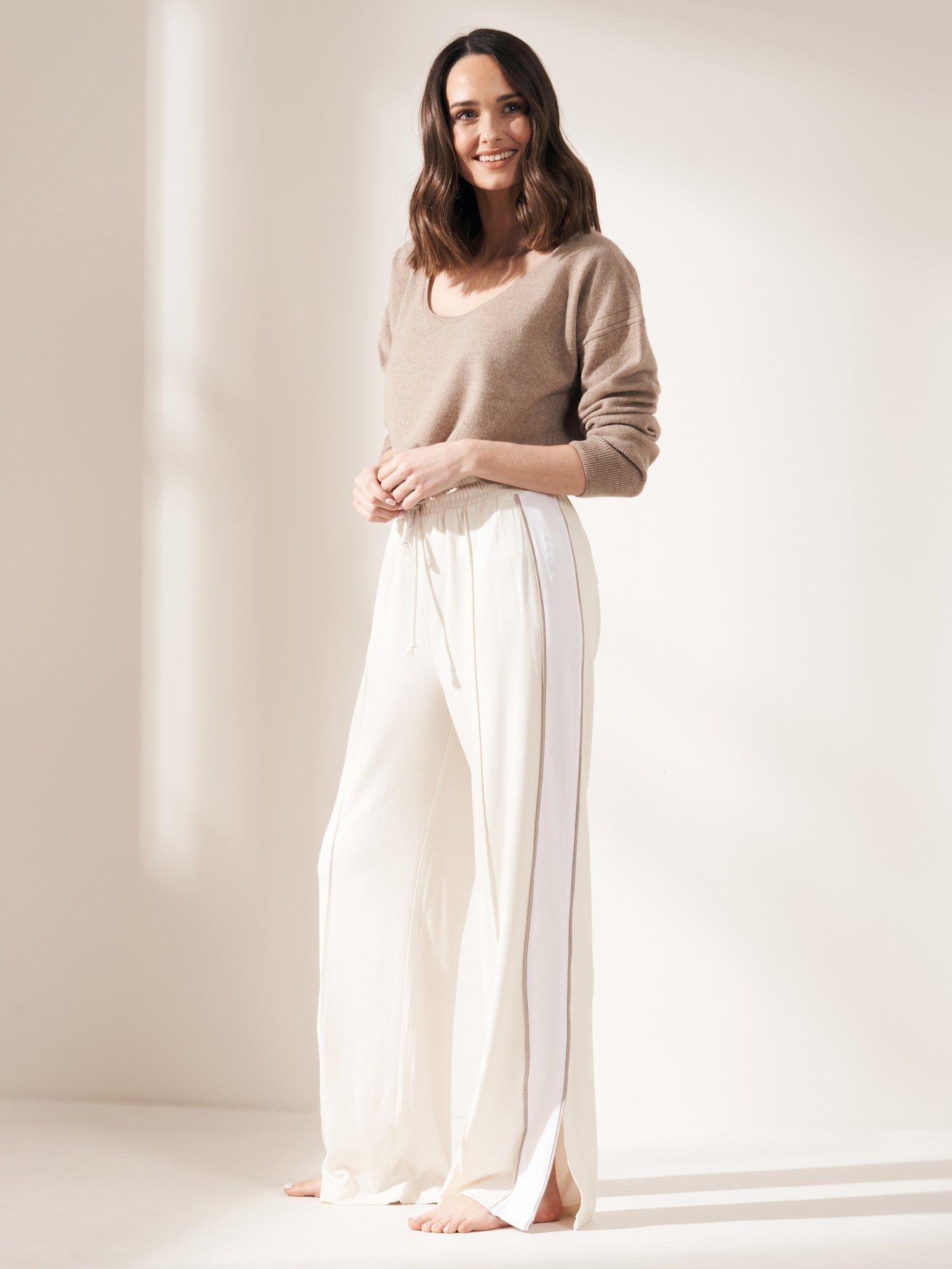 Product image 1 of 4, which shows Truly Wide Leg Stripe Trousers, Cream, S