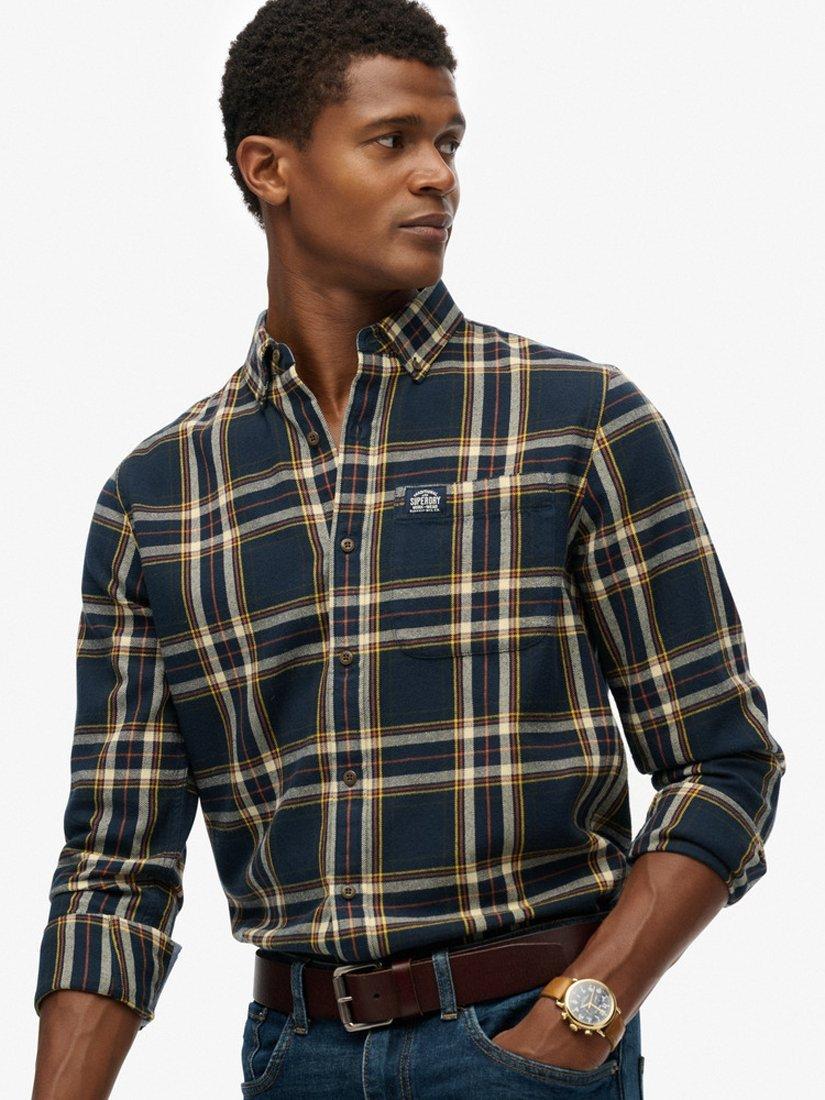 Product image 5 of 6, which shows Superdry Cotton Regular Fit Check Lumberjack Shirt, Navy, S