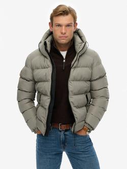 Superdry Hooded Sports Puffer Jacket, Light Khaki Green, Light Khaki Green