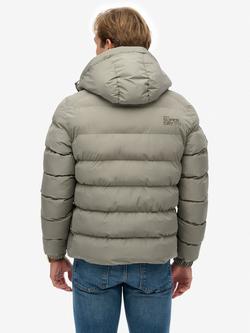 Superdry Hooded Sports Puffer Jacket, Light Khaki Green - view 2, Light Khaki Green