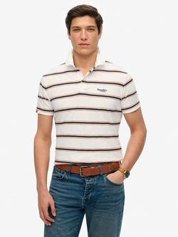 Superdry Cotton Regular Fit Short Sleeve Polo Shirt, Brilliant White/Multi, Brilliant White/Multi