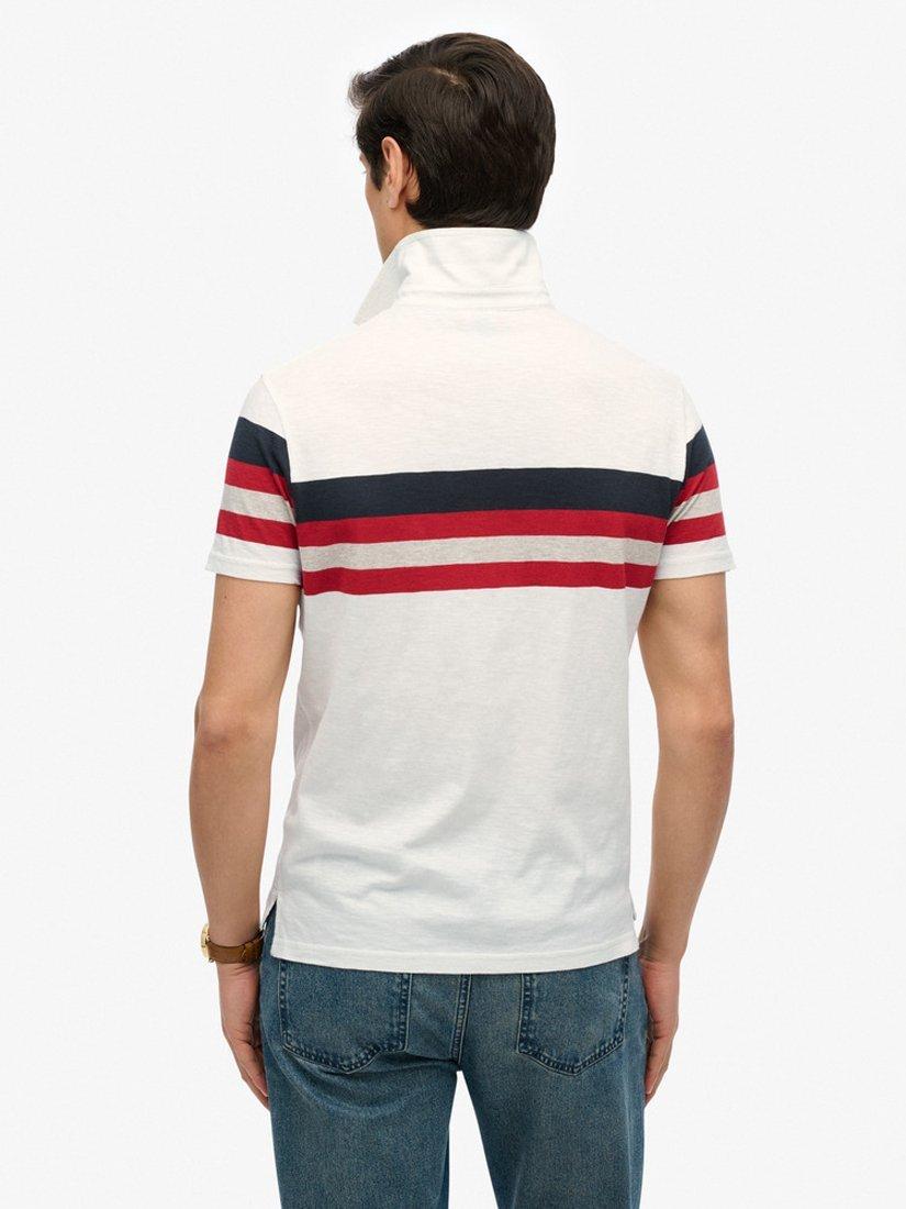 Product image 2 of 5, which shows Superdry Cotton Regular Fit Short Sleeve Striped Polo Shirt, Brilliant White, S