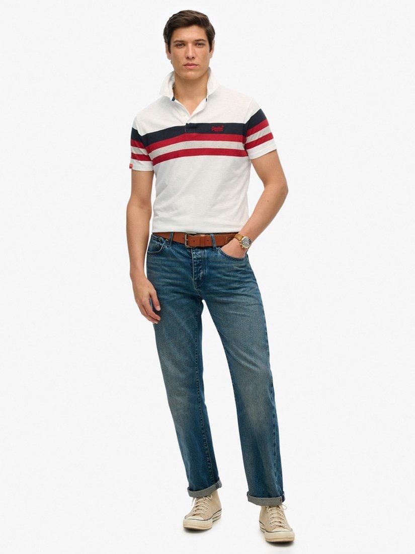 Product image 3 of 5, which shows Superdry Cotton Regular Fit Short Sleeve Striped Polo Shirt, Brilliant White, S