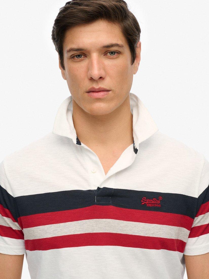 Product image 4 of 5, which shows Superdry Cotton Regular Fit Short Sleeve Striped Polo Shirt, Brilliant White, S