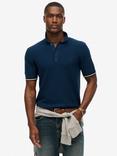 Superdry Cotton Regular Fit Knitted Texture Short Sleeve Polo Shirt, Faded Navy